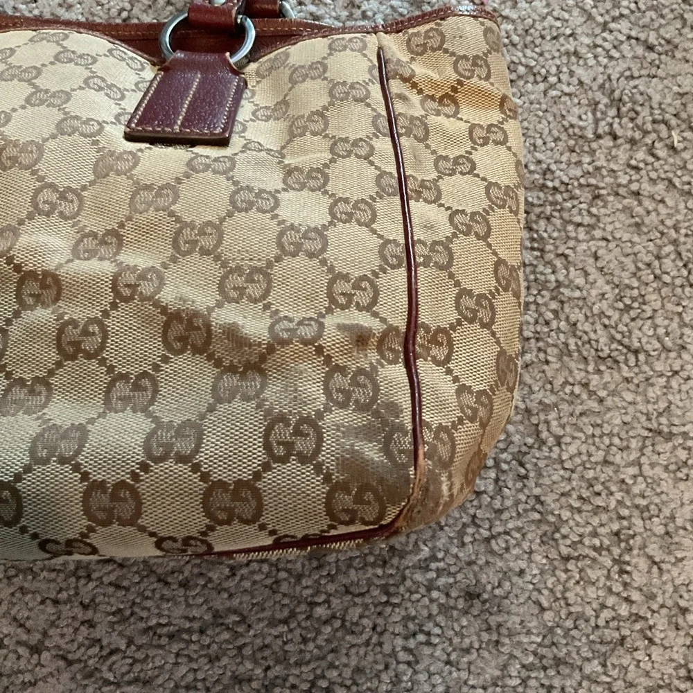 Gucci Vintage GG Monogram Canvas Brown Leather Tote Bag Shoulder Purse 2123 - Picture 7 of 8